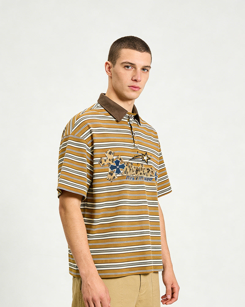 復古撞色條紋短袖