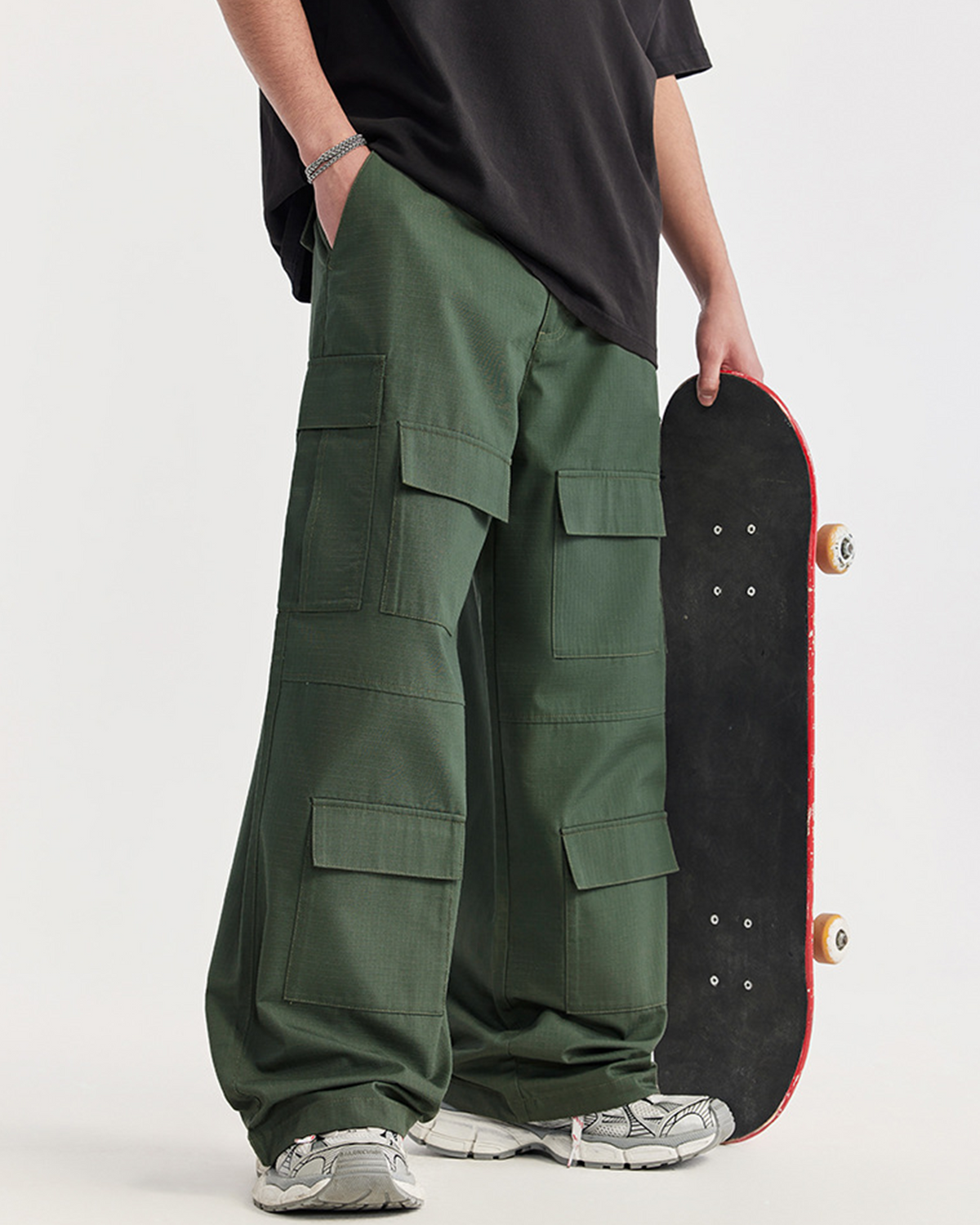 休閑口袋工裝褲