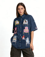 狗狗刺綉牛仔襯衫