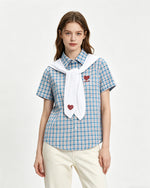 Heart-embroidered short-sleeved shirt (women's)