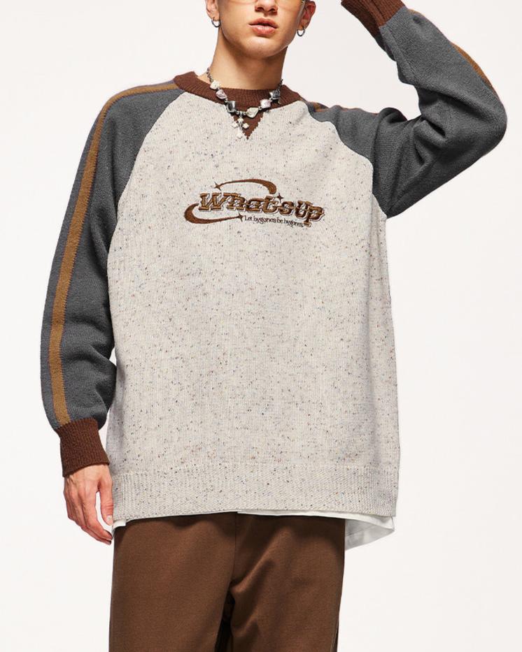 復古撞色拼接毛衣