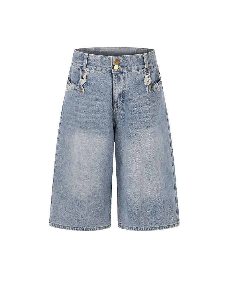 Studded distressed capri pants