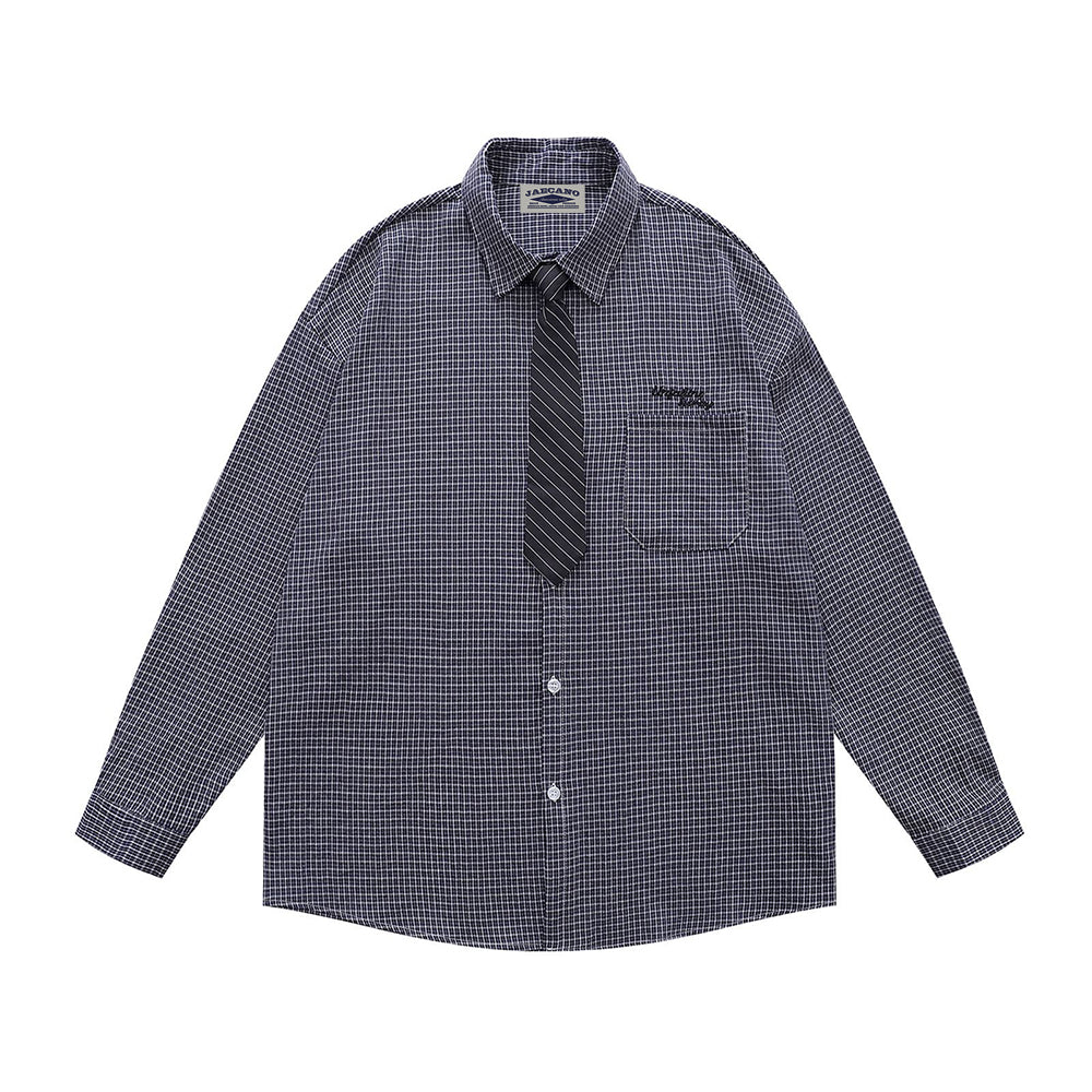 Embroidered plaid long-sleeved shirt