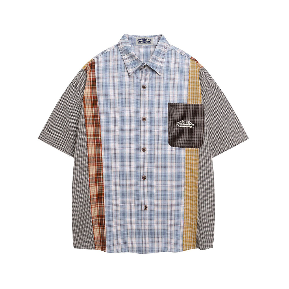 Retro colorblock short-sleeved shirt