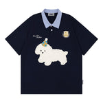 레트로 콘트라스트 패치 플러시 반팔