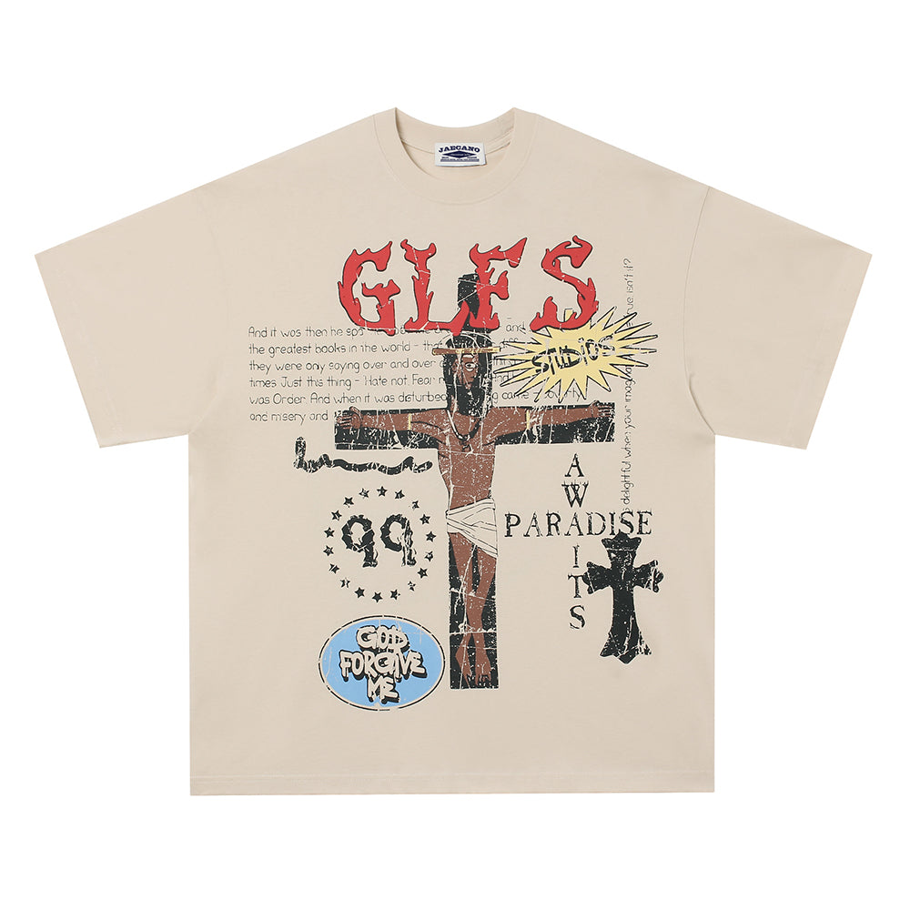 American retro cross print short sleeves