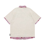 Plaid patchwork fake two-piece short sleeves