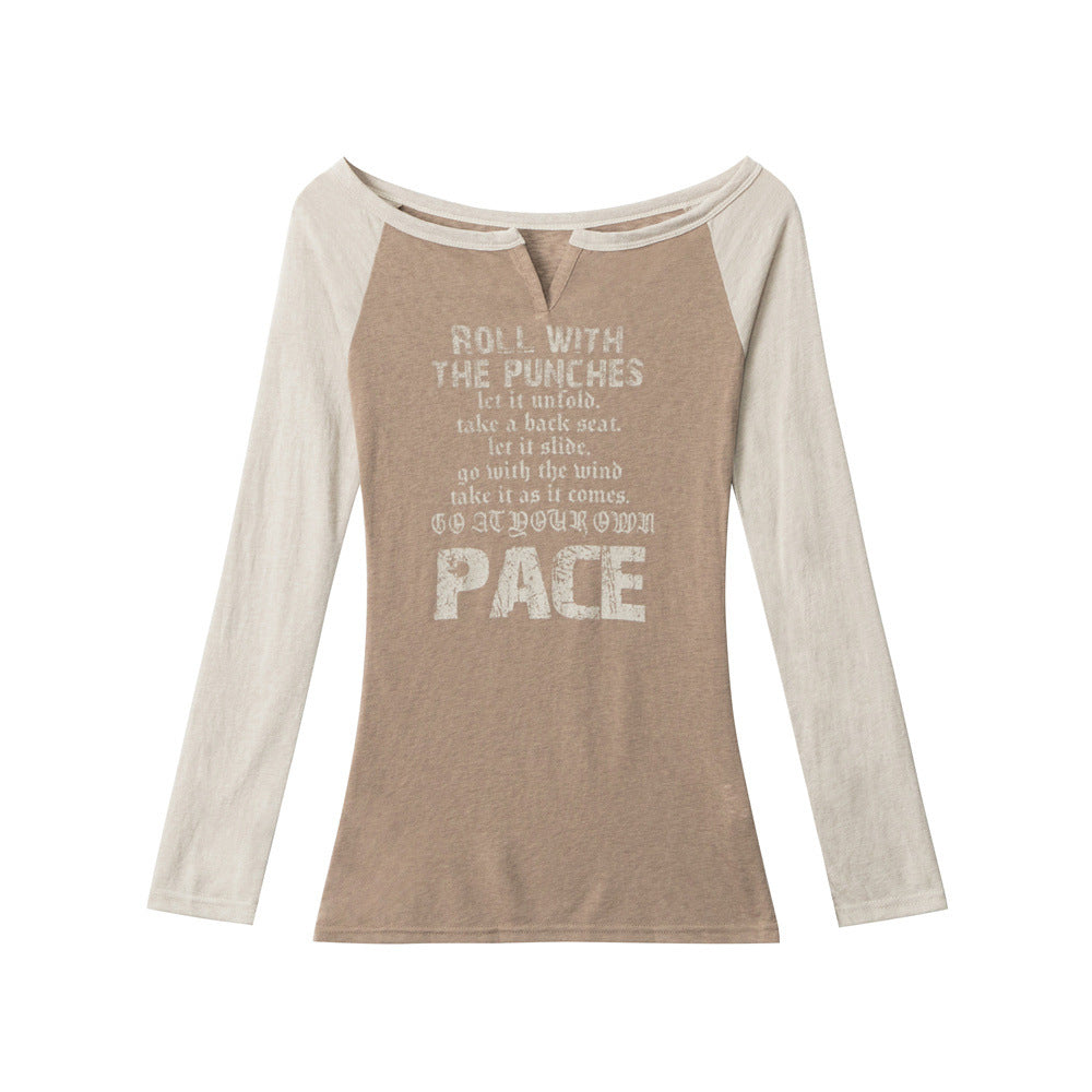 一字領復古印花長袖(女款)