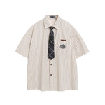 Vintage Striped Short Sleeve Shirt with Tie