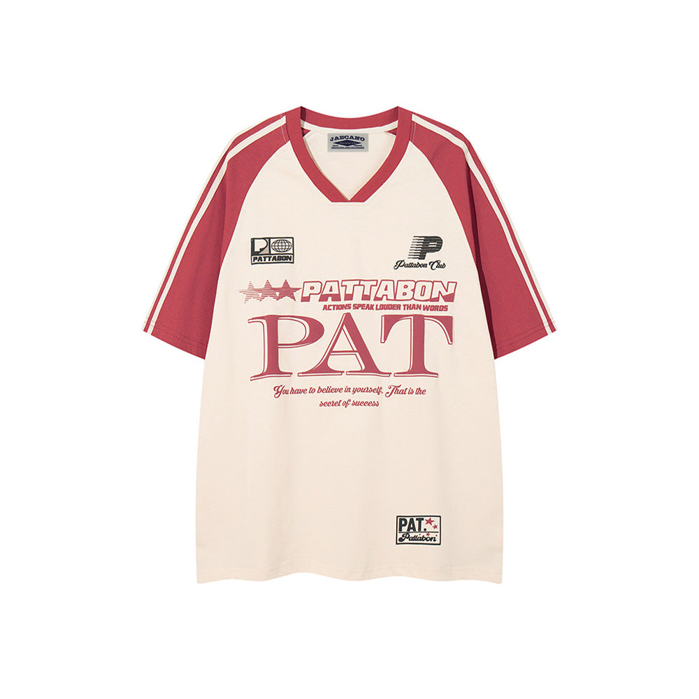 레트로 콘트라스트 프린트 반소매