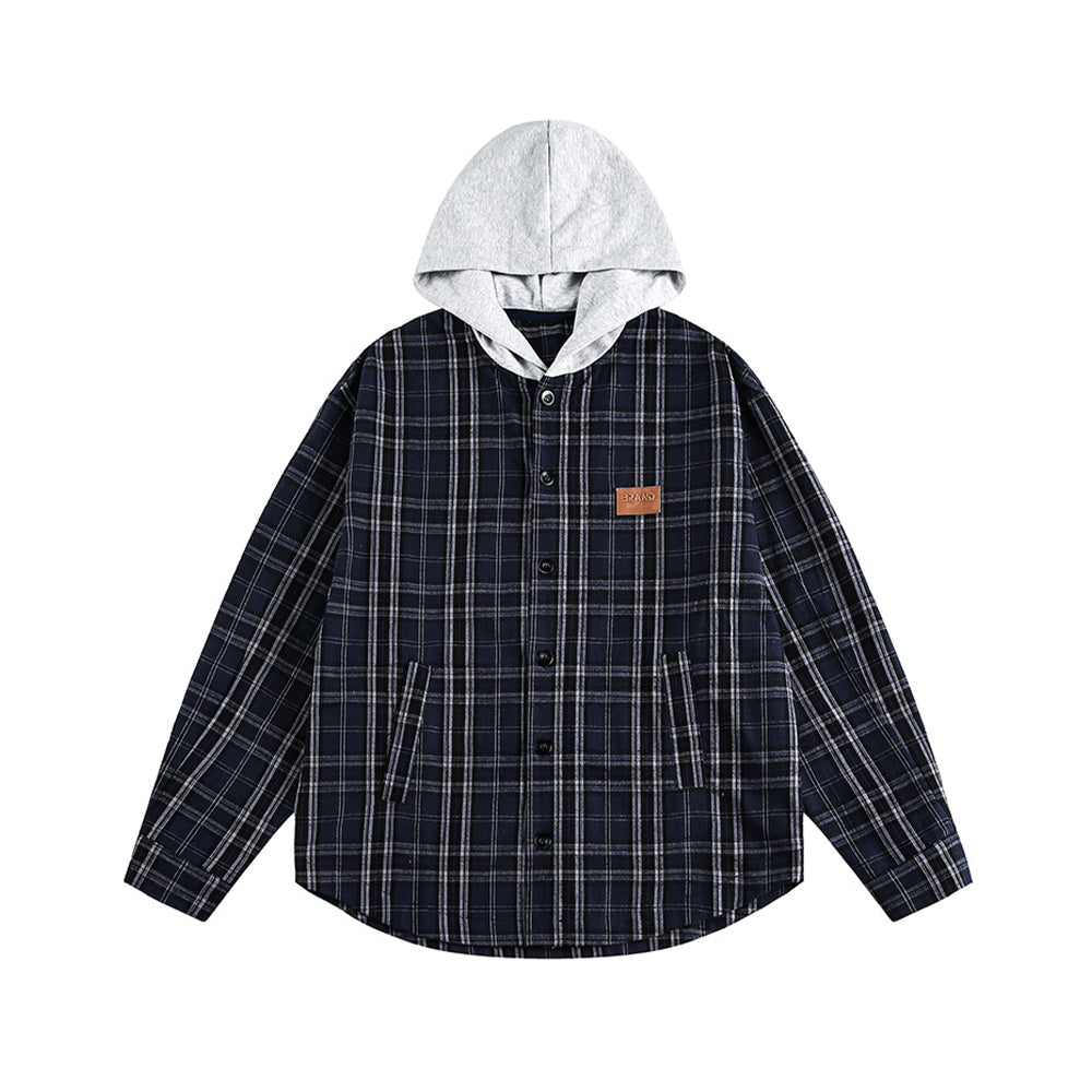 Paneled Check Hooded Shirt