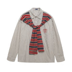 Fake two-piece cape striped long-sleeved shirt