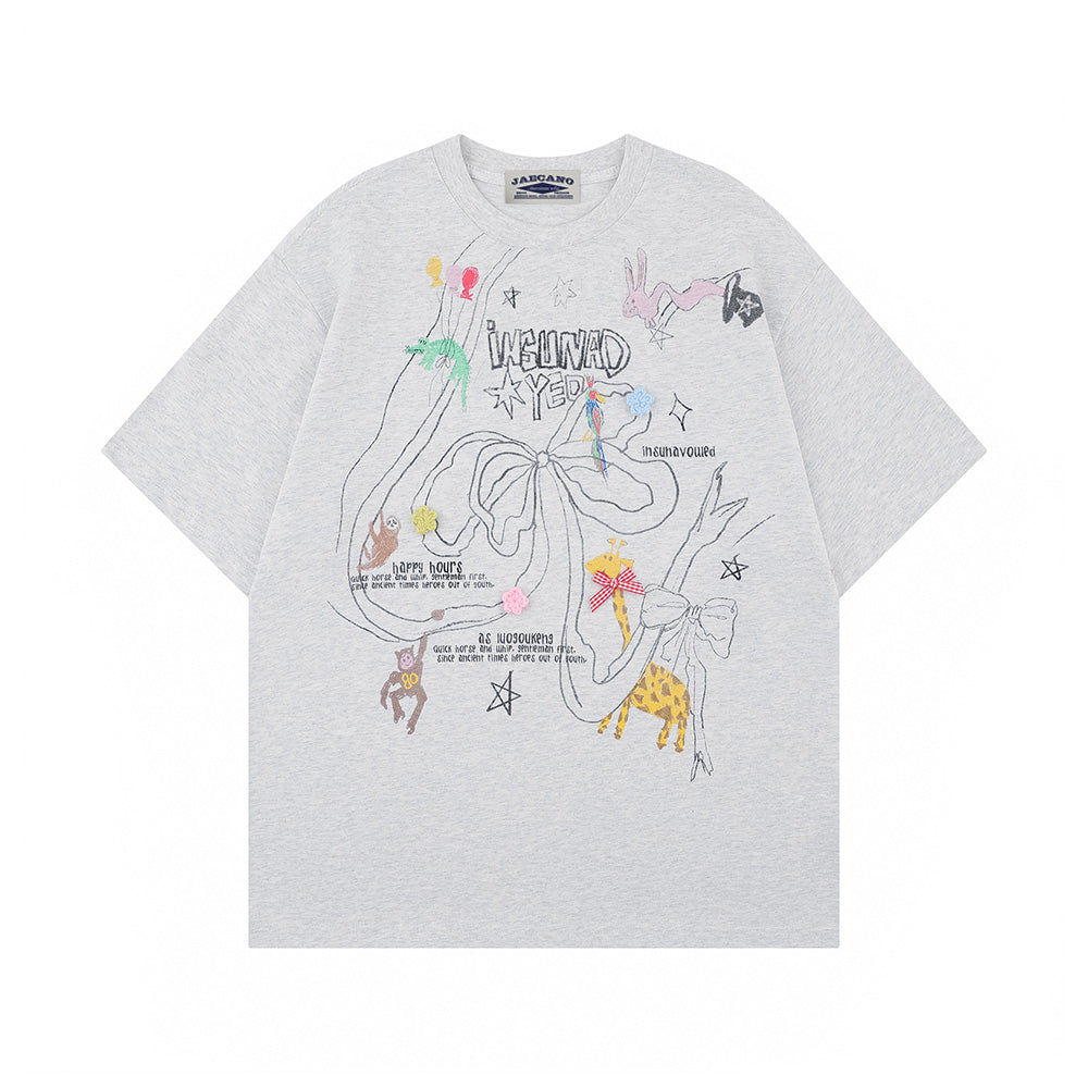 손으로 그린 나비 반팔