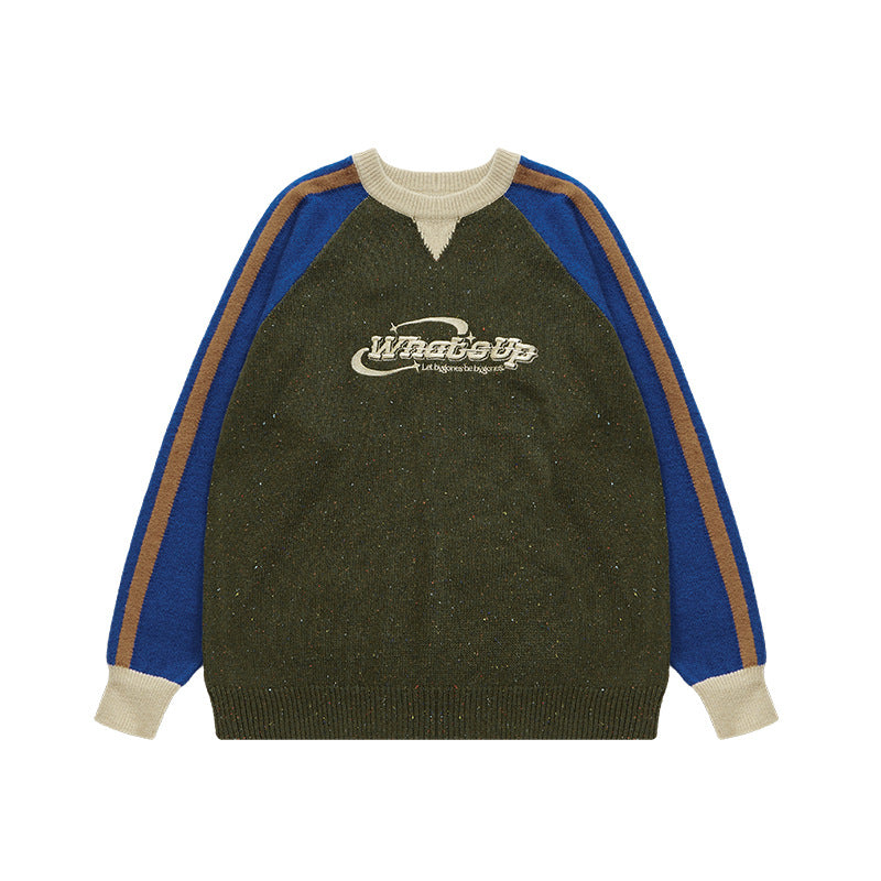 復古撞色拼接毛衣