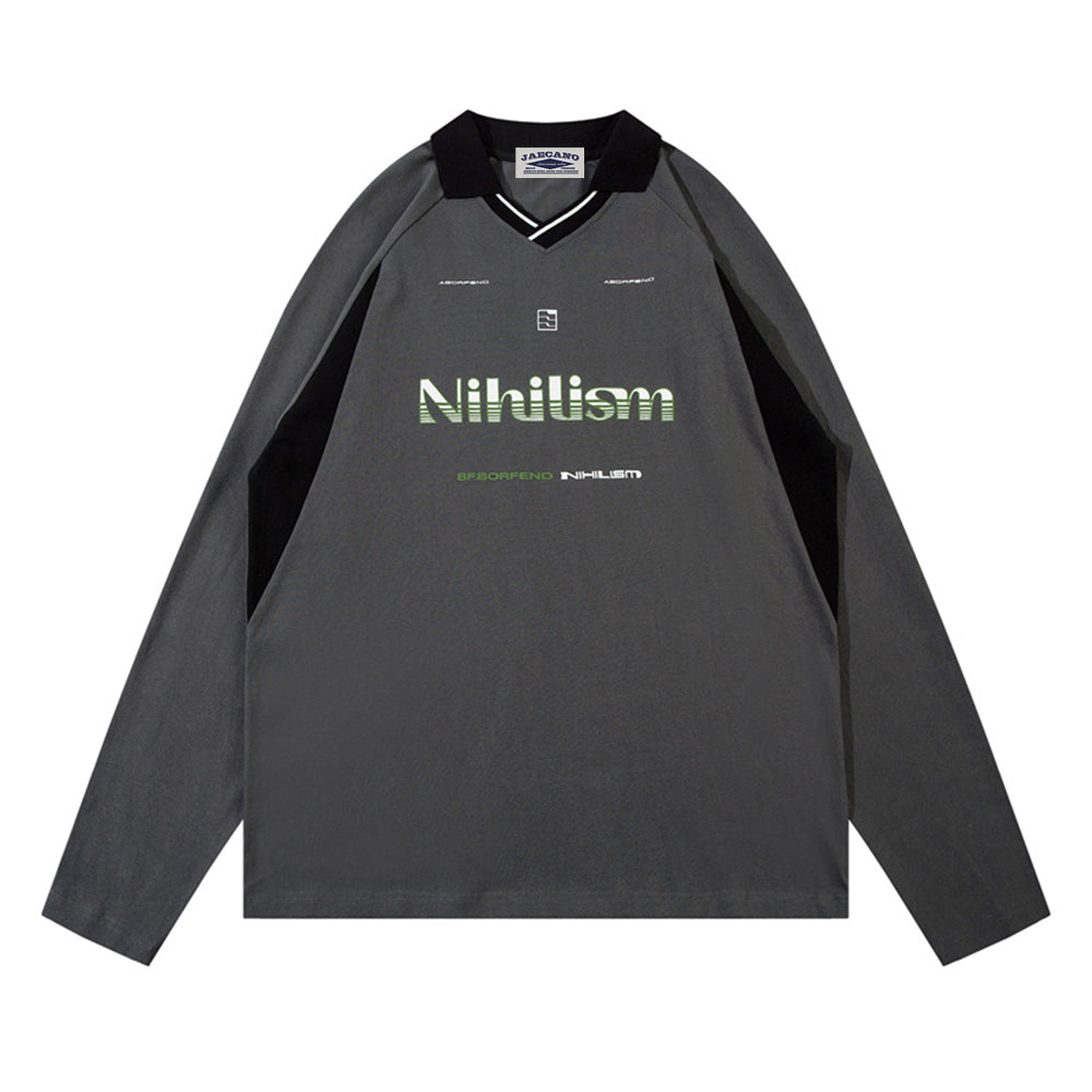 復古運動風撞色拼接長袖