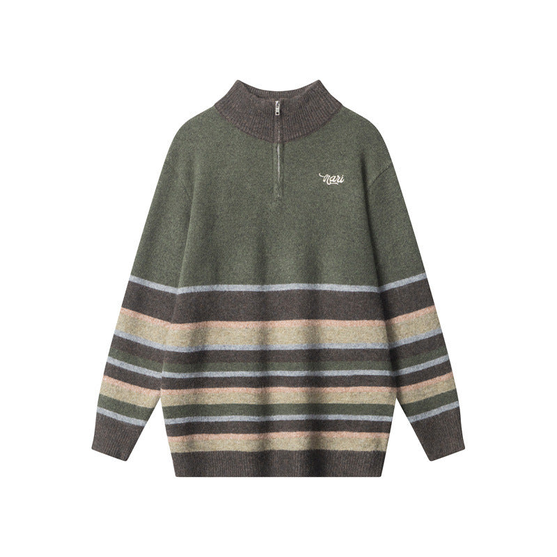 Retro contrast striped crew neck sweater