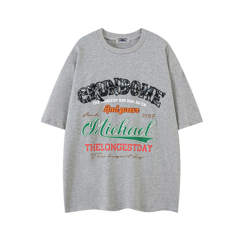 레터 패치가 있는 커플 반팔 티셔츠