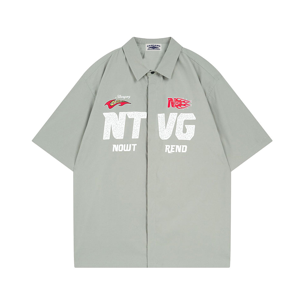 Retro trendy short-sleeved printed shirt