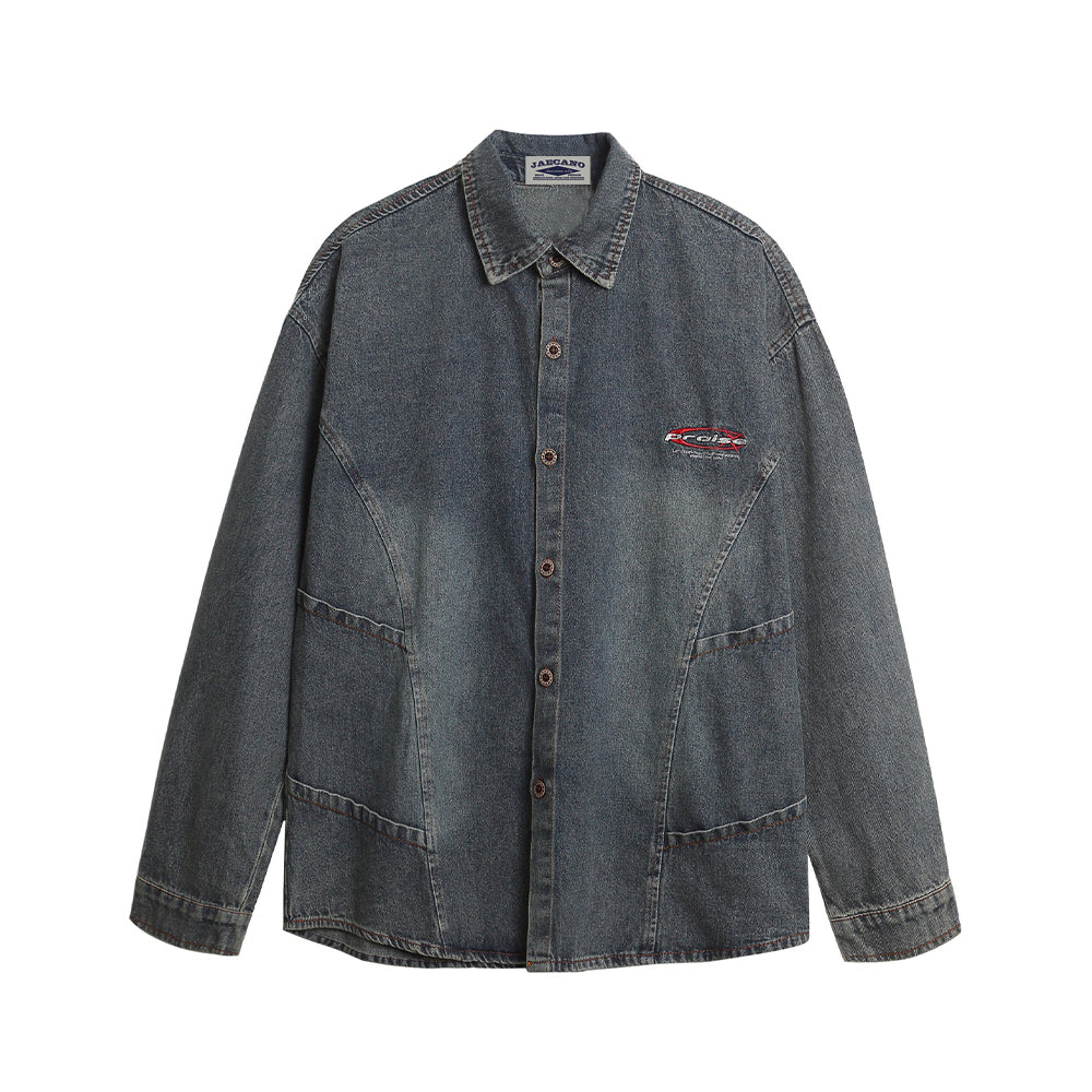 Vintage distressed denim long sleeve shirt