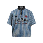 水洗拼接條紋短袖