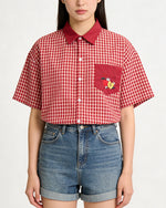 復古格紋短袖襯衫