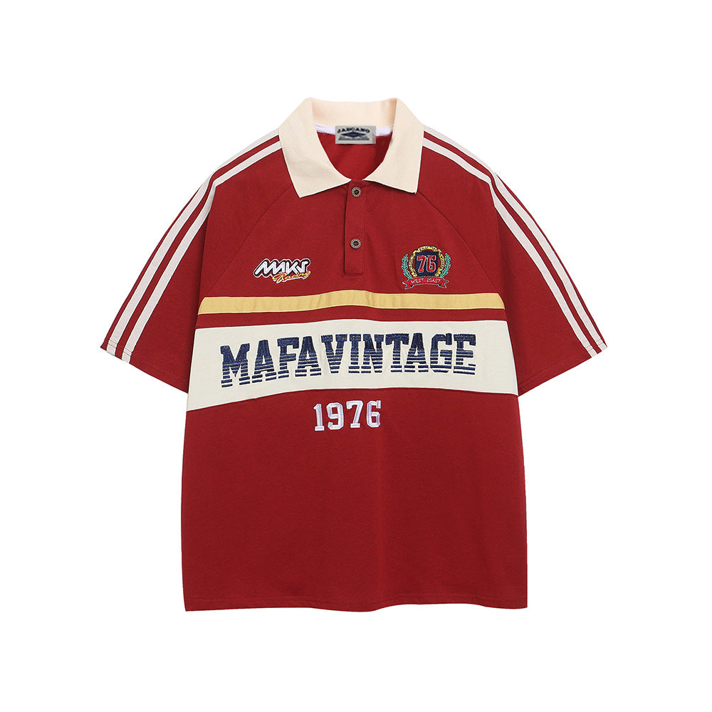 Contrast color lettering short sleeve shirt