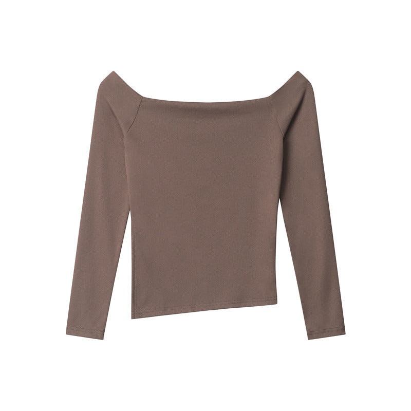 Sexy sloping shoulder neckline