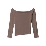 Sexy sloping shoulder neckline