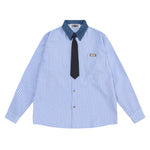 復古戴領帶格子襯衫