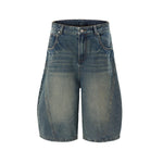 Paneled distressed cropped shorts