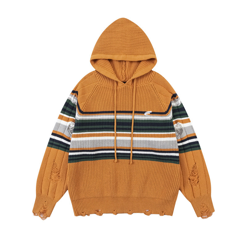 復古撞色條紋連帽衛衣