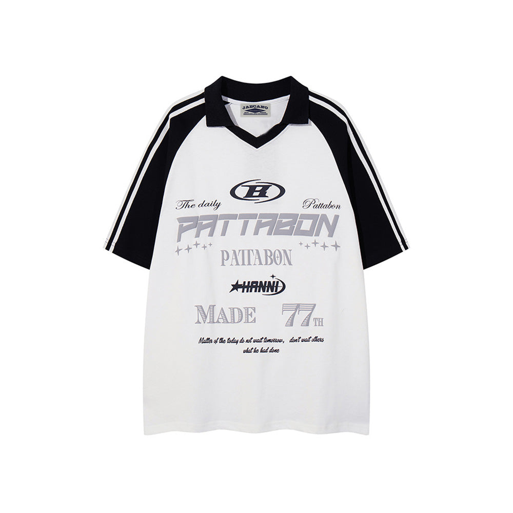 레트로 콘트라스트 프린트 반소매