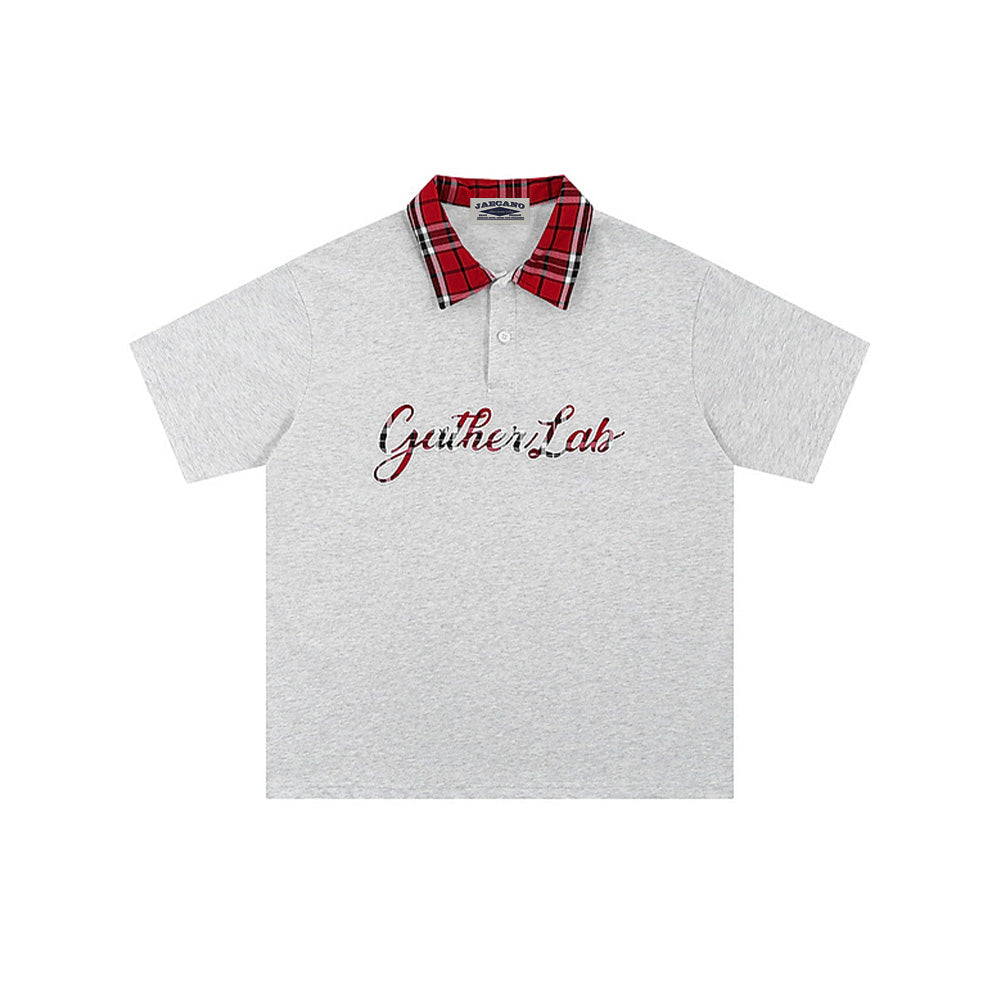 레트로 플레드 스티칭 라펠 폴로 반팔