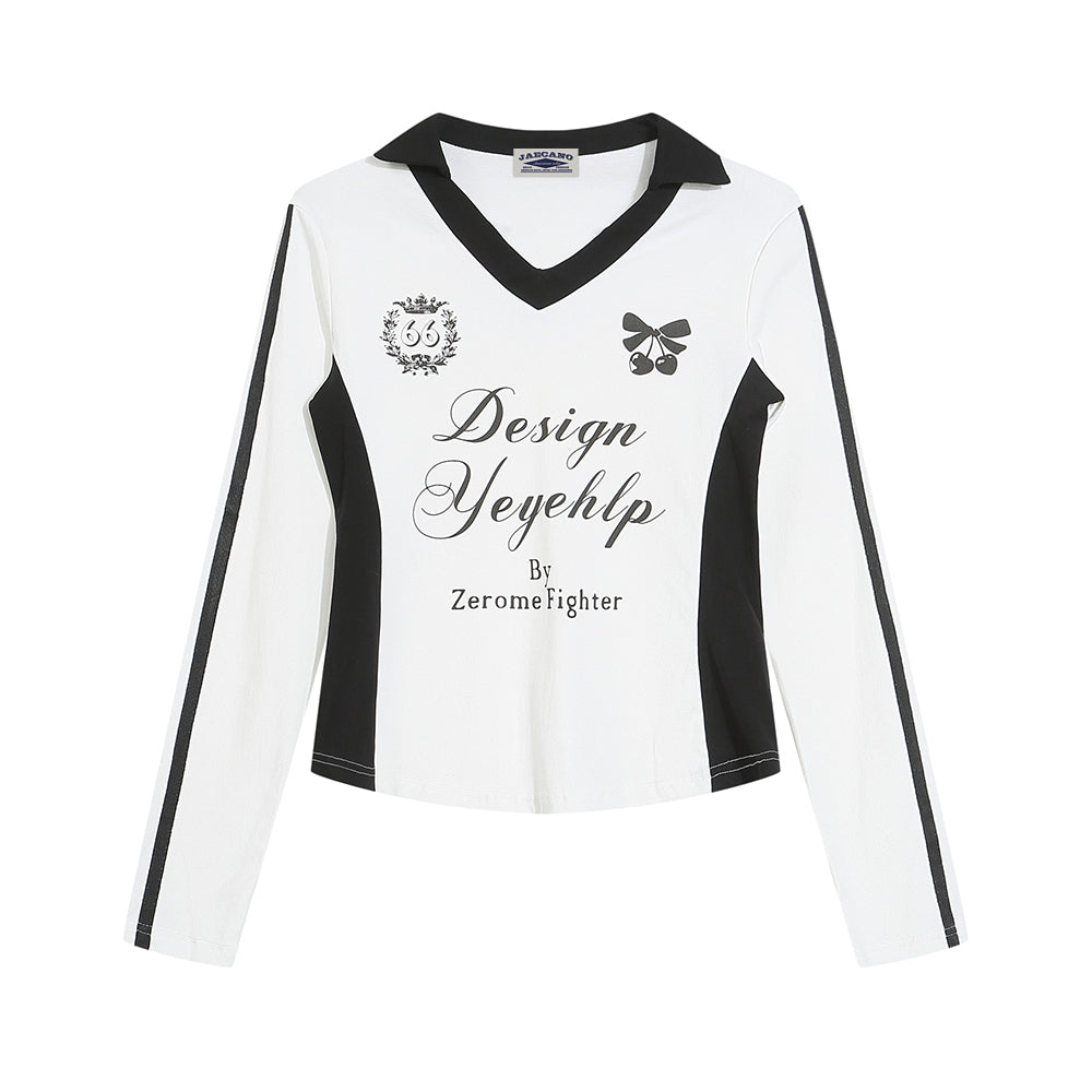 復古拼色印花長袖