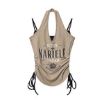 Retro halterneck drawstring sleeveless vest (women's)