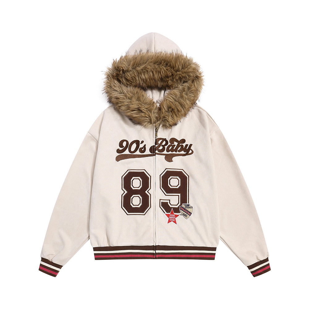 Retro letter embroidered hooded jacket