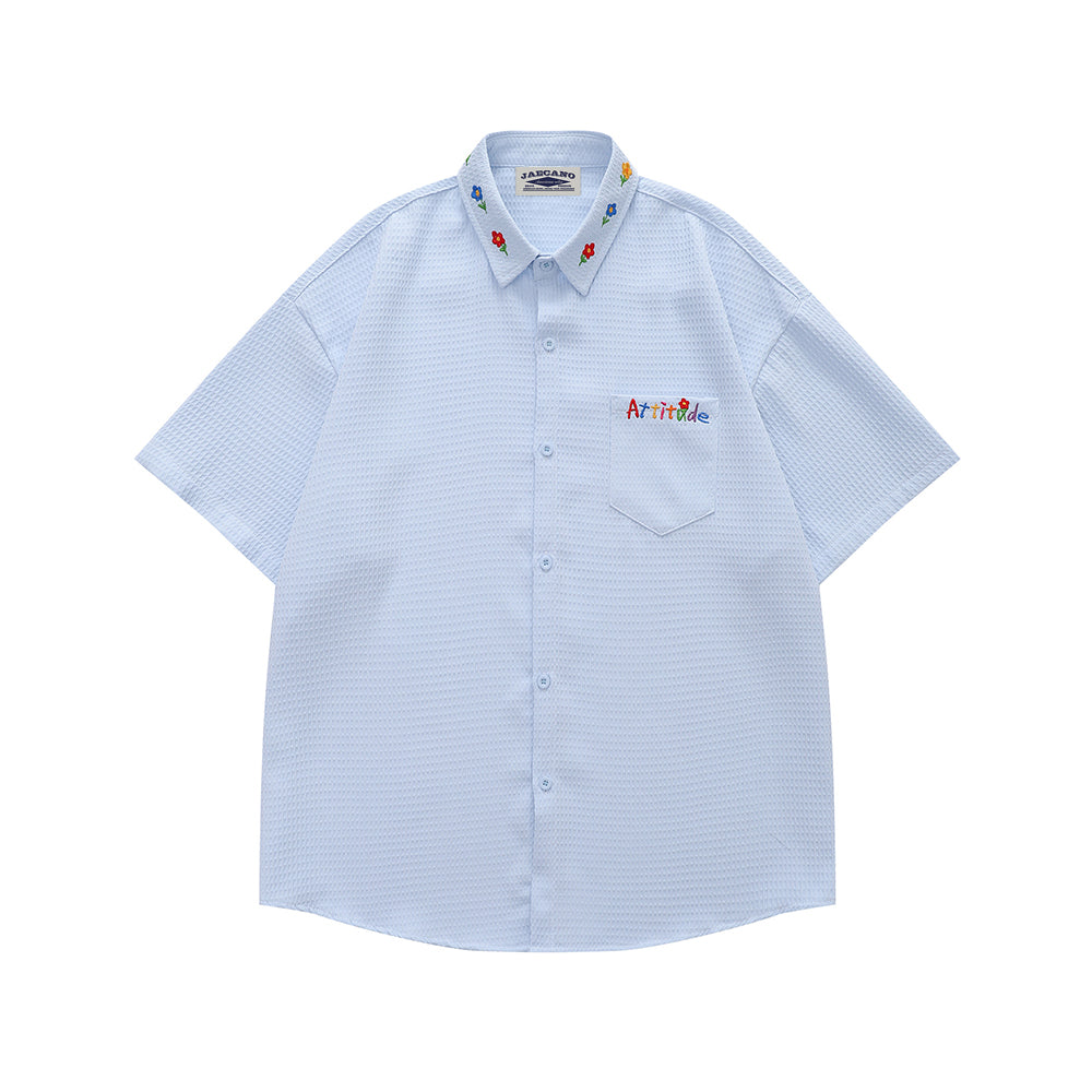 Embroidered plaid short-sleeved shirt