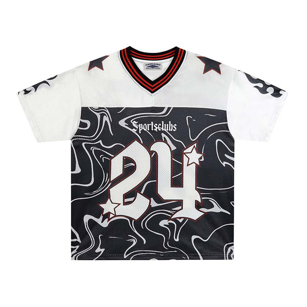 Color-blocked V-neck short-sleeved shirt