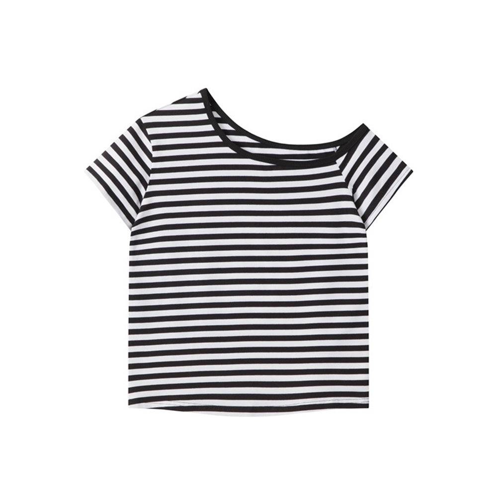 Off-shoulder striped short sleeves