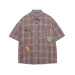 Heart Embroidered Plaid Short Sleeve Shirt