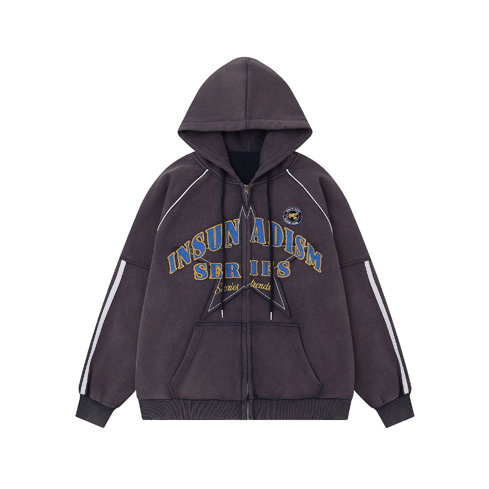 Distressed Star Hooded Sweatshirt Jacket