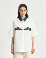 Contrast color stitching cute short sleeve shirt