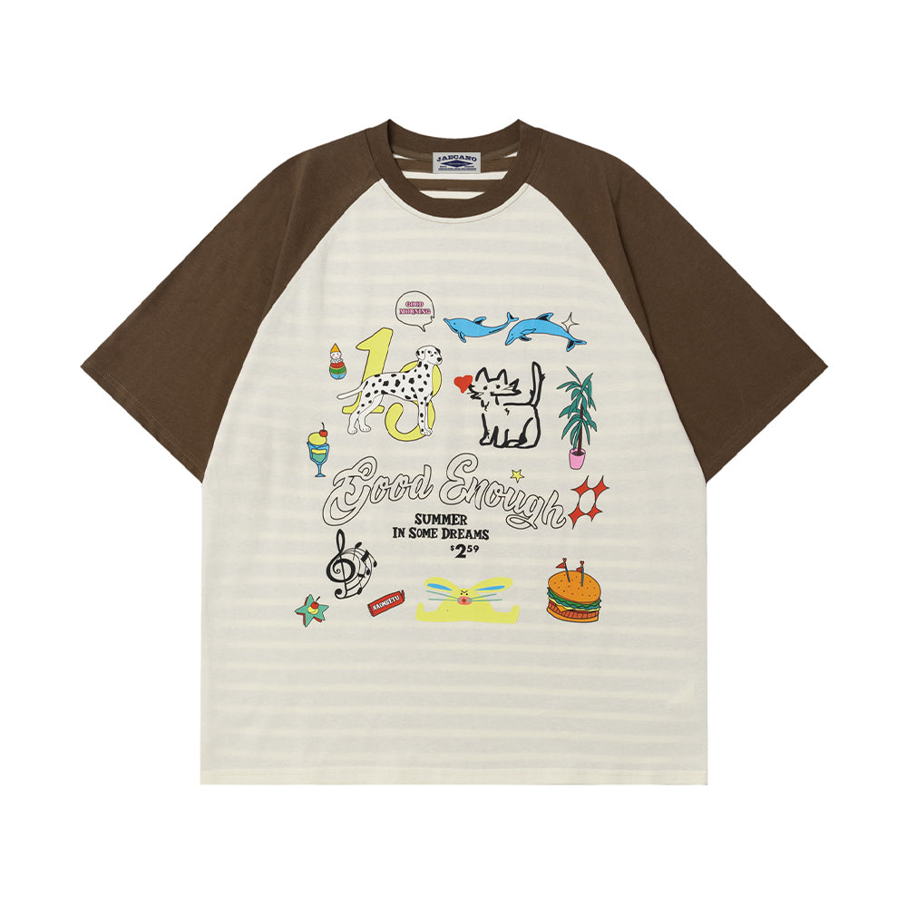 Retro contrast color cute kitten short sleeves