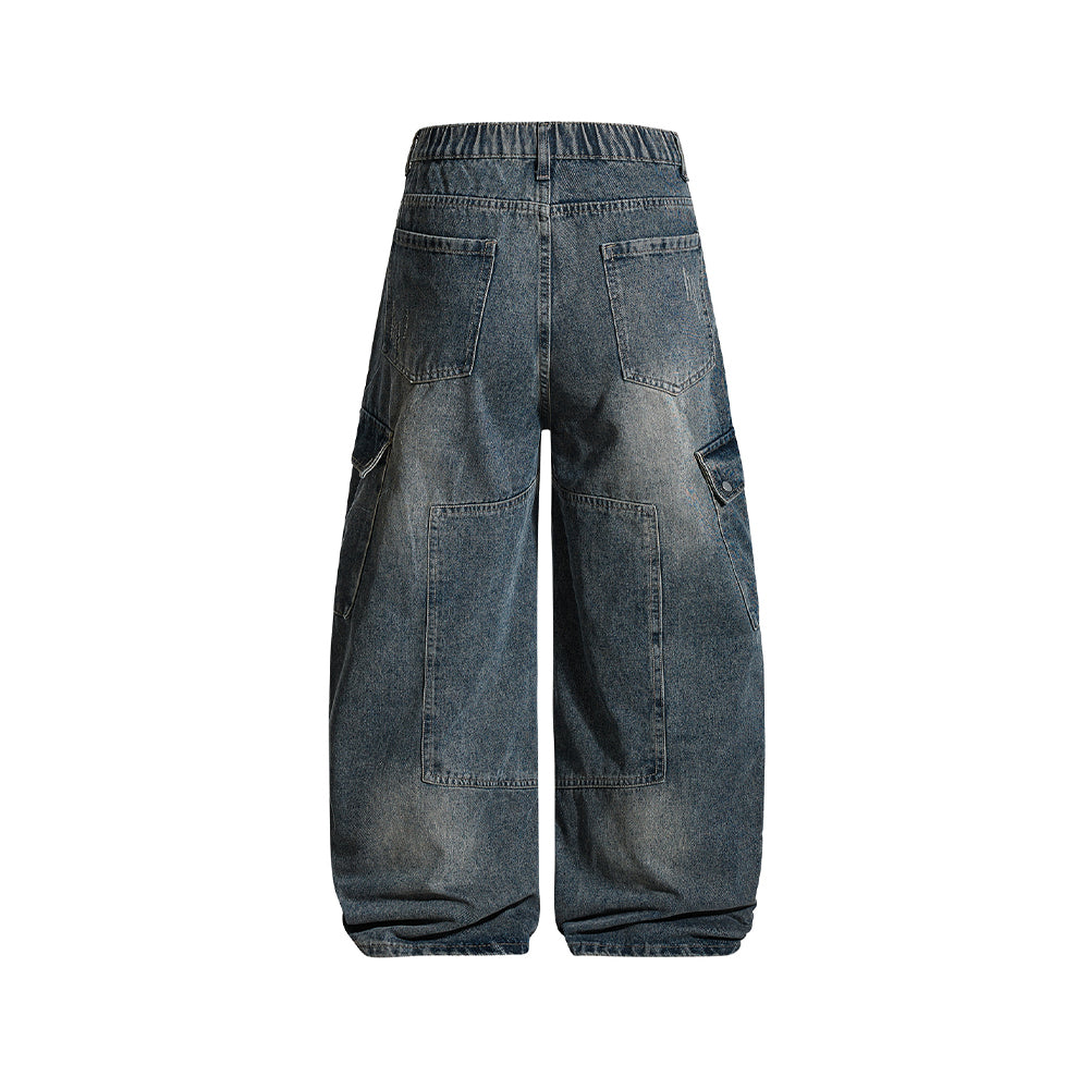 Distressed multi-pocket jeans