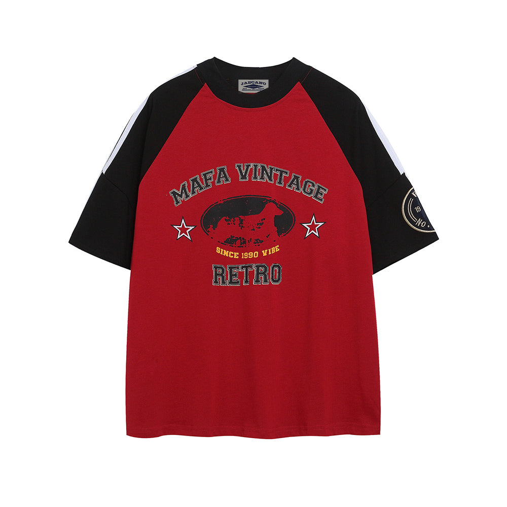 대조적인 색상의 문자 짧은 소매