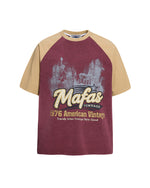Distressed print color-blocked short-sleeved shirt