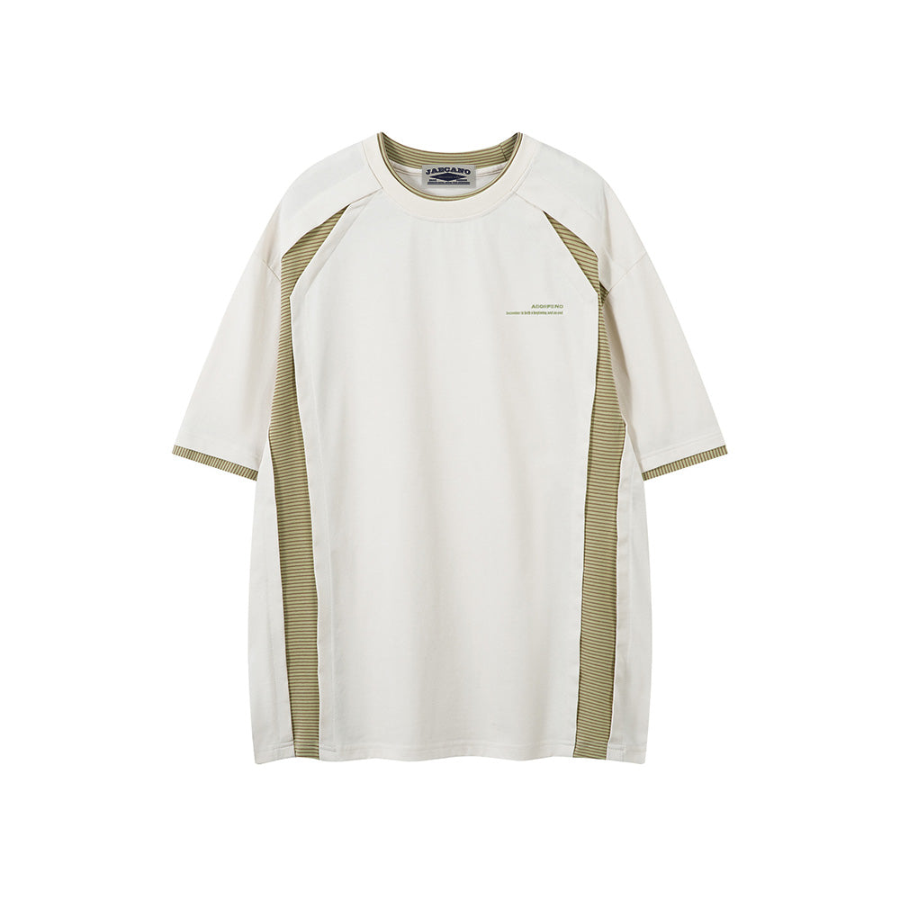 대조적인 컬러 스티칭 짧은 소매