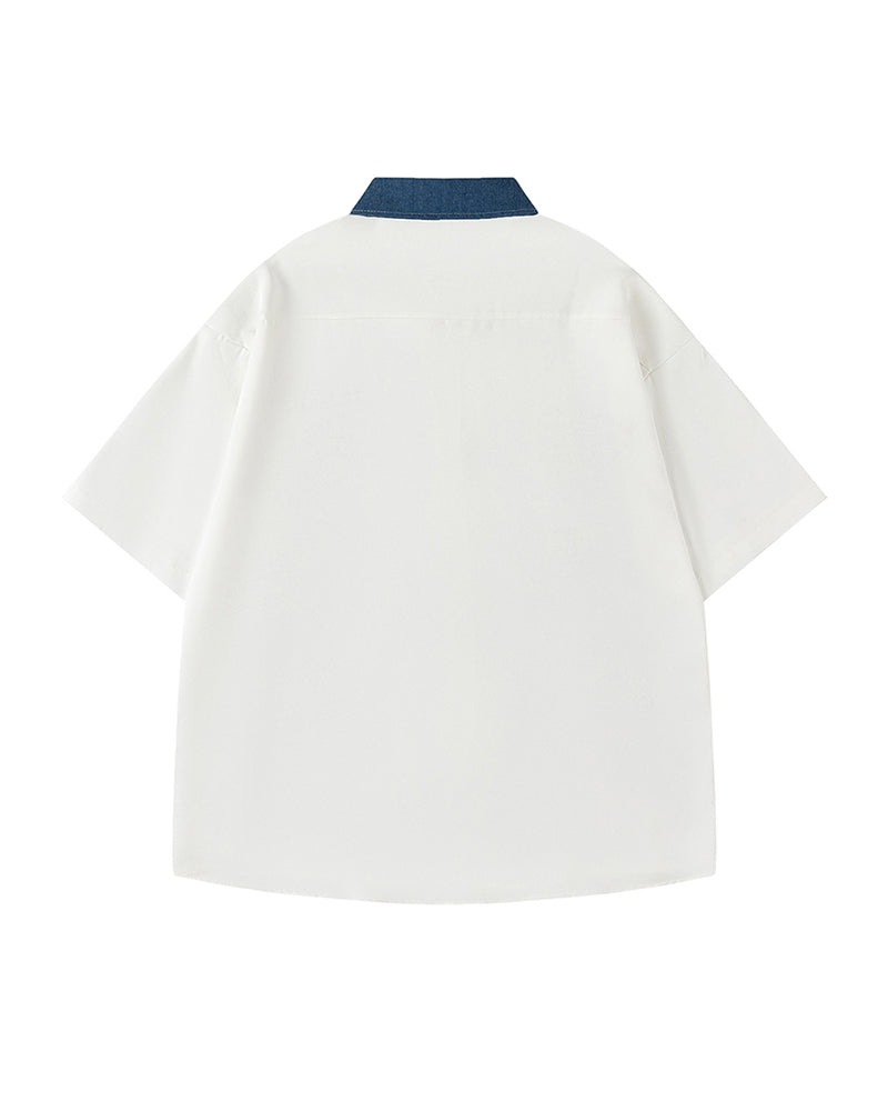 Contrast color stitching cute short sleeve shirt