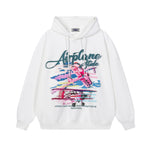 retro airplane print hooded sweatshirt