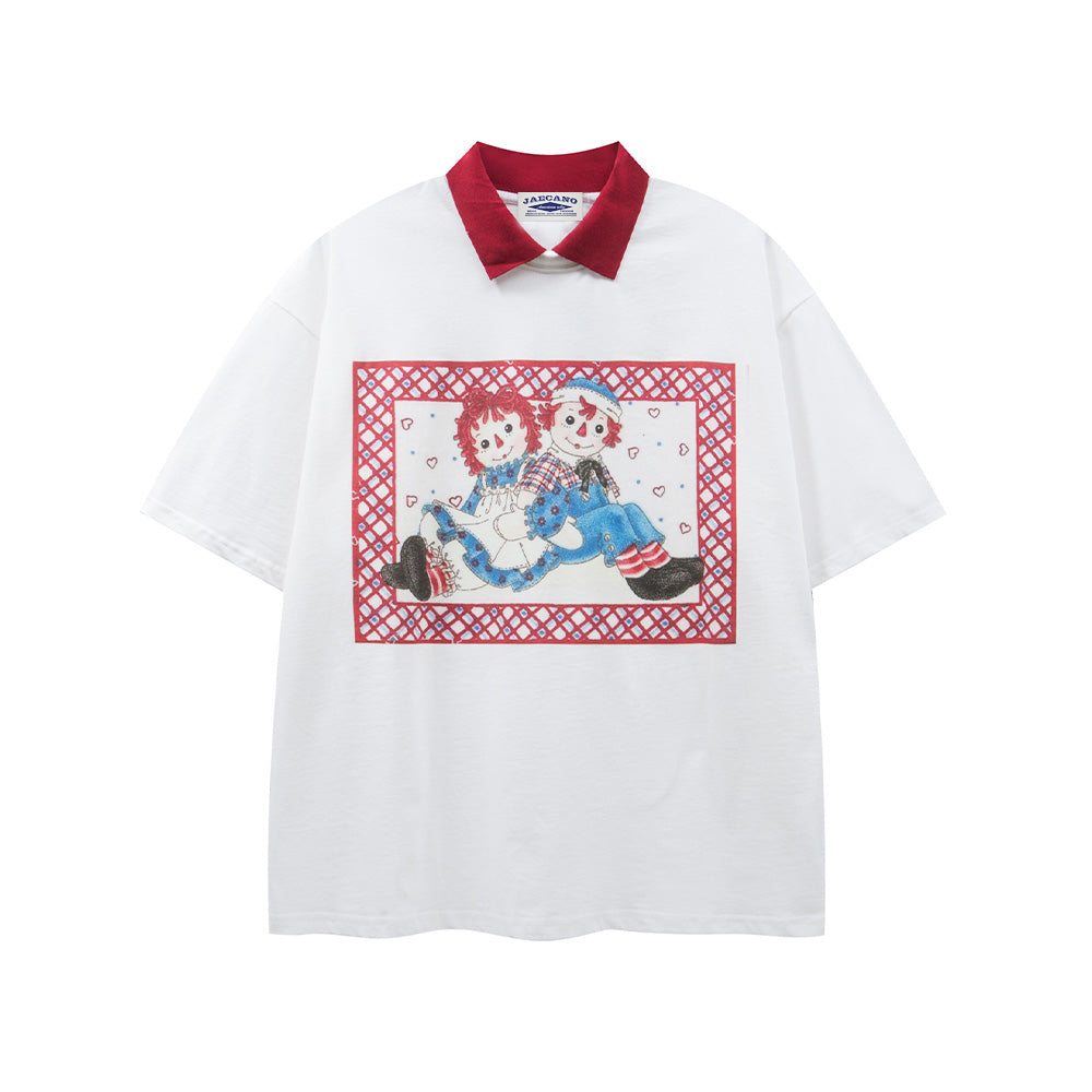 대조적인 색상 만화 짧은 소매